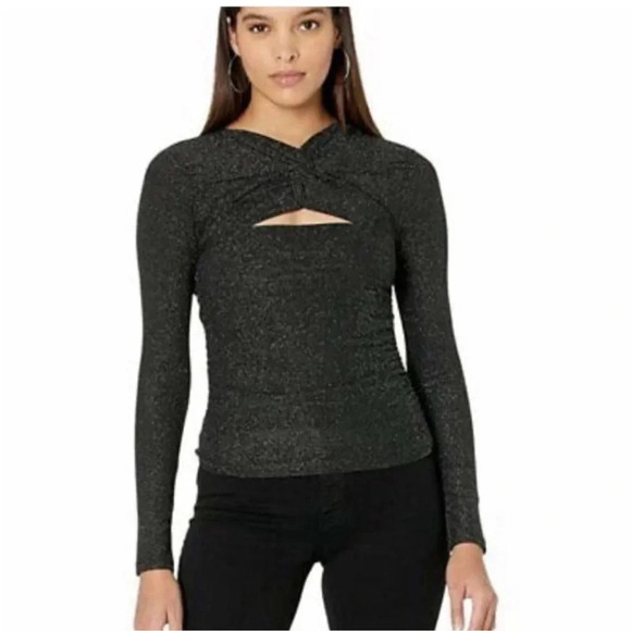 Women's All Saints Black Caelum Metallic Twist Detail Top sz2 - Picture 3 of 8